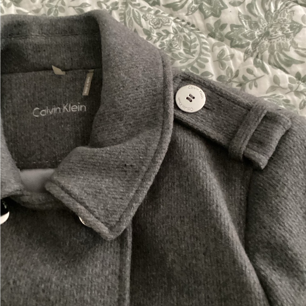Calvin Klein Charcoal Double-Breasted Pea Coat Jacket Size 8 - Picture 4 of 10